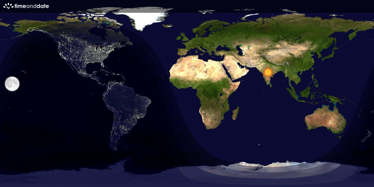 Verdenskart som viser dag og natt 