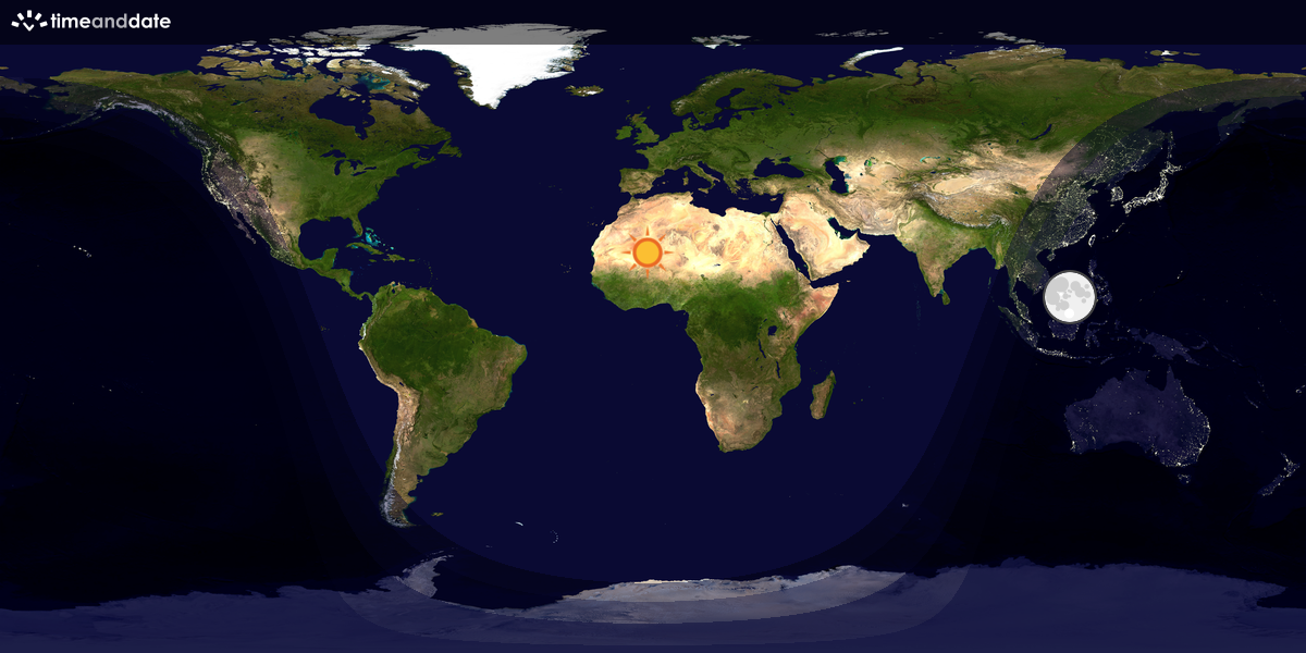 Verdenskart som viser dag og natt 