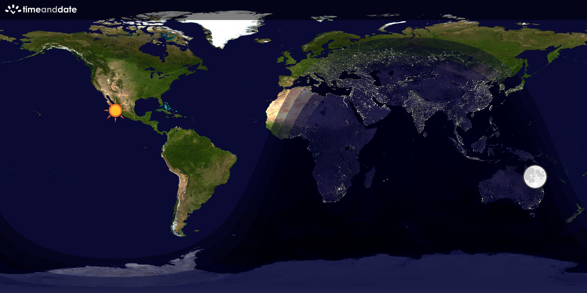 Verdenskart som viser dag og natt 