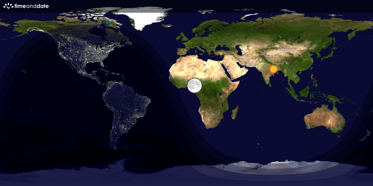 Verdenskart som viser dag og natt 