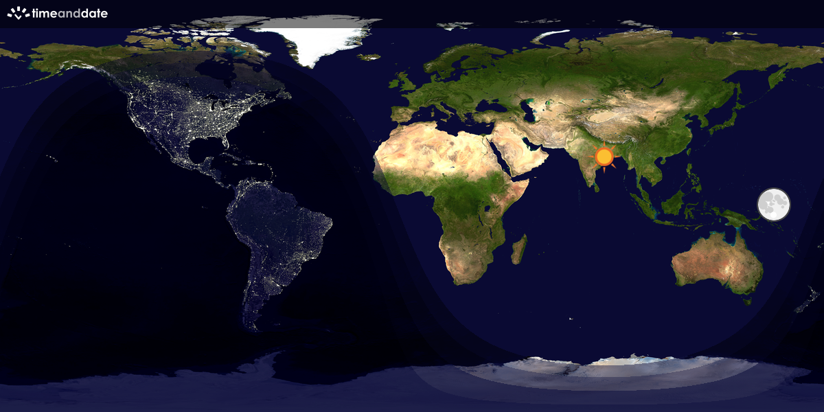 Verdenskart som viser dag og natt 