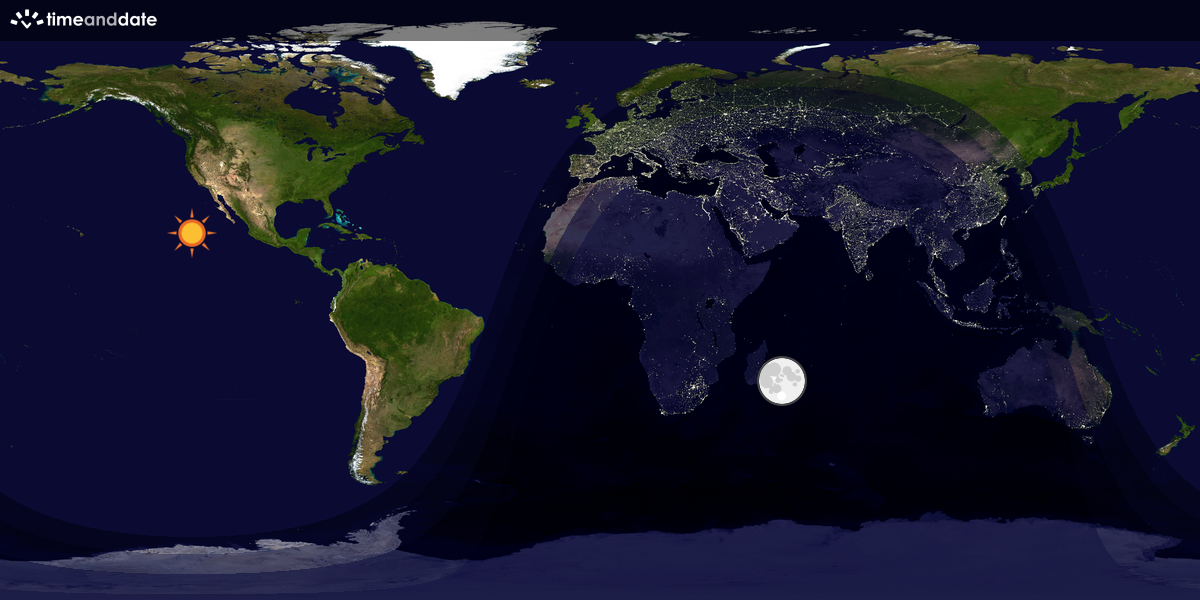 Verdenskart som viser dag og natt 