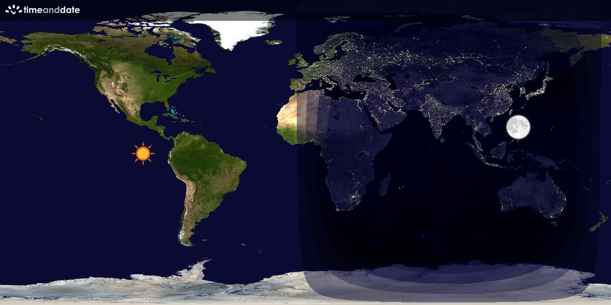 Verdenskart som viser dag og natt 