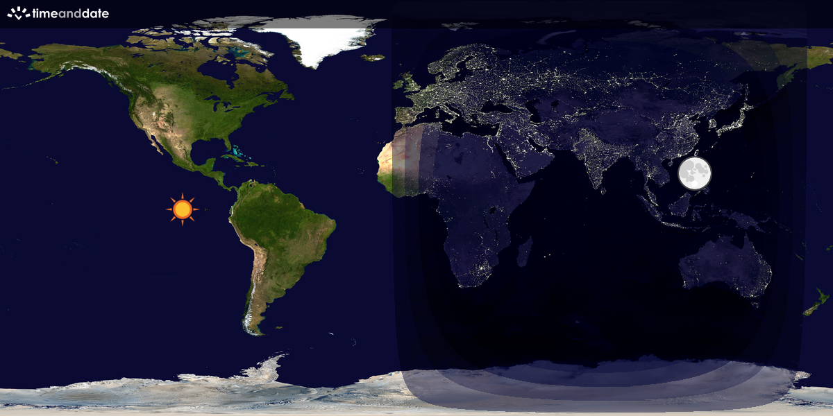 Verdenskart som viser dag og natt 