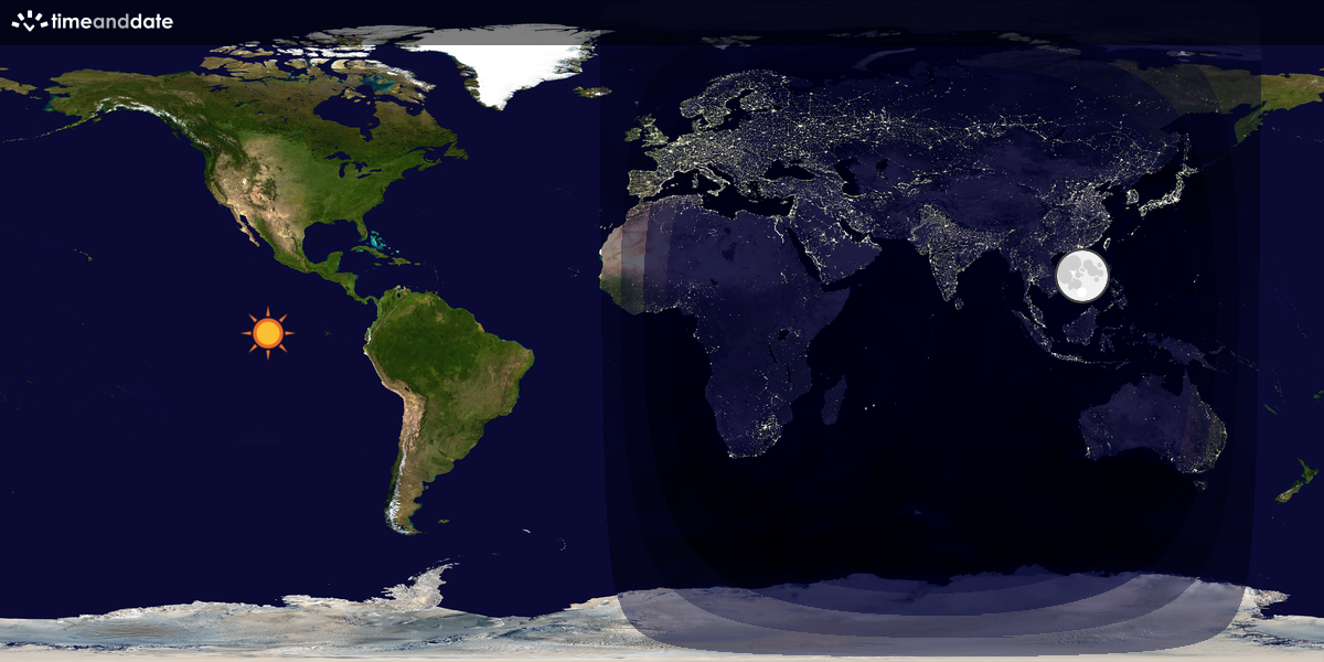 Verdenskart som viser dag og natt 
