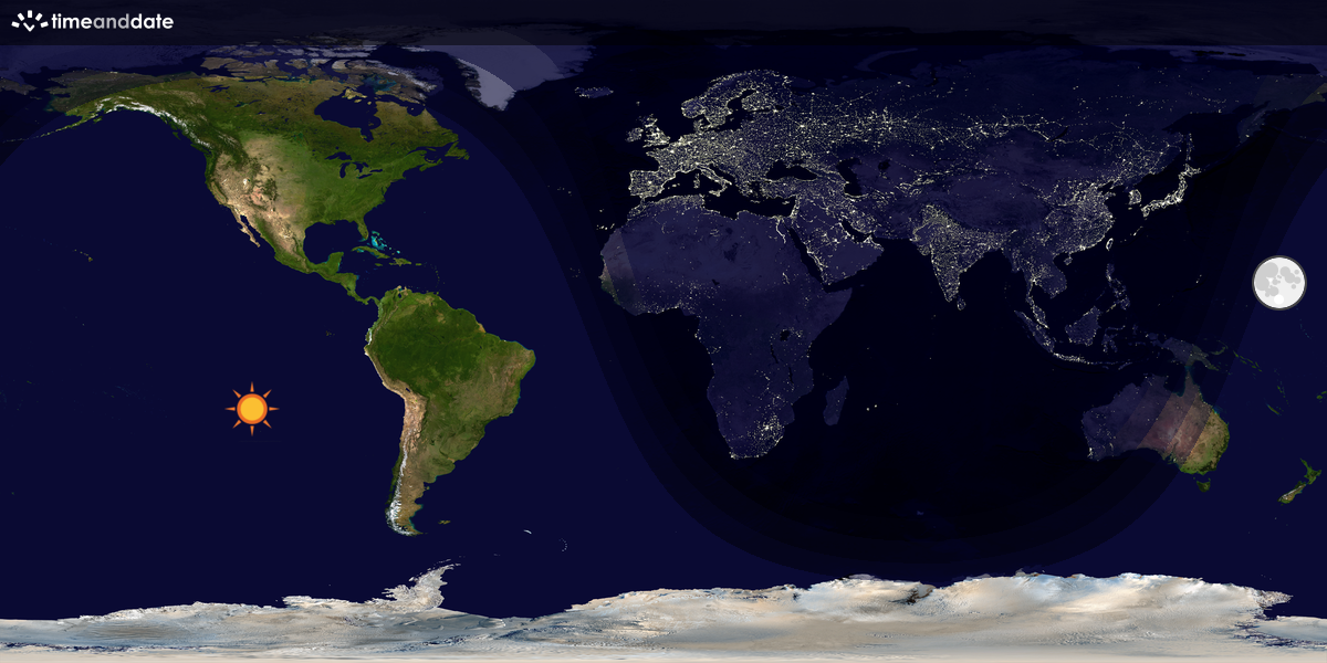 Verdenskart som viser dag og natt 