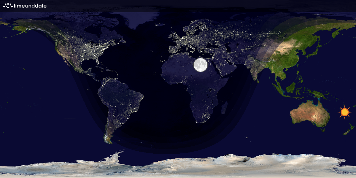 Verdenskart som viser dag og natt 
