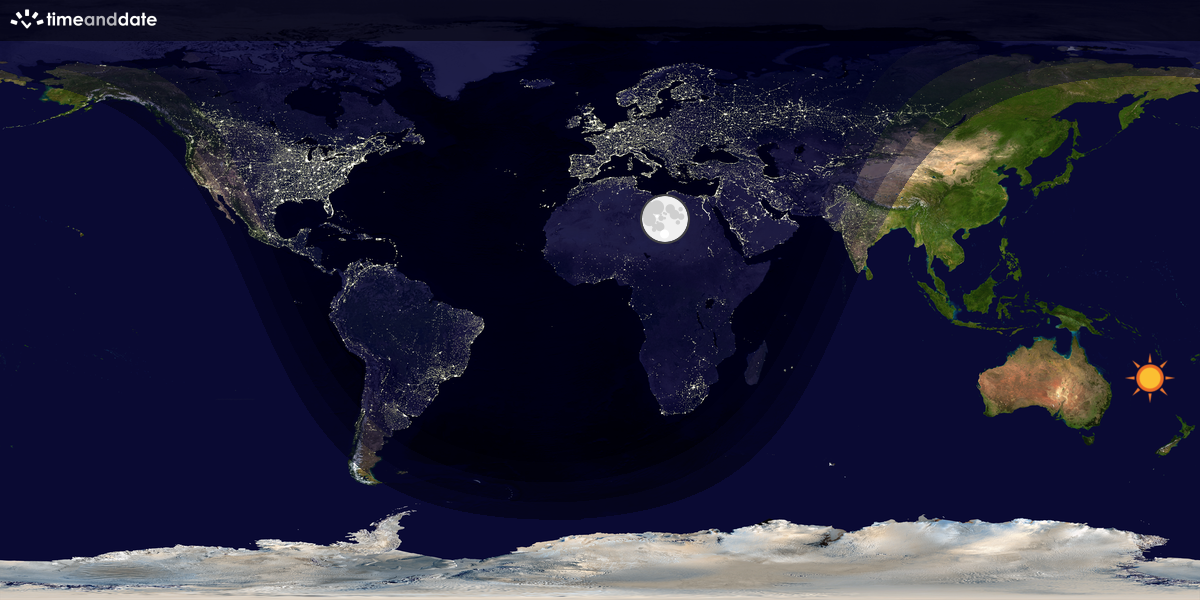 Verdenskart som viser dag og natt 