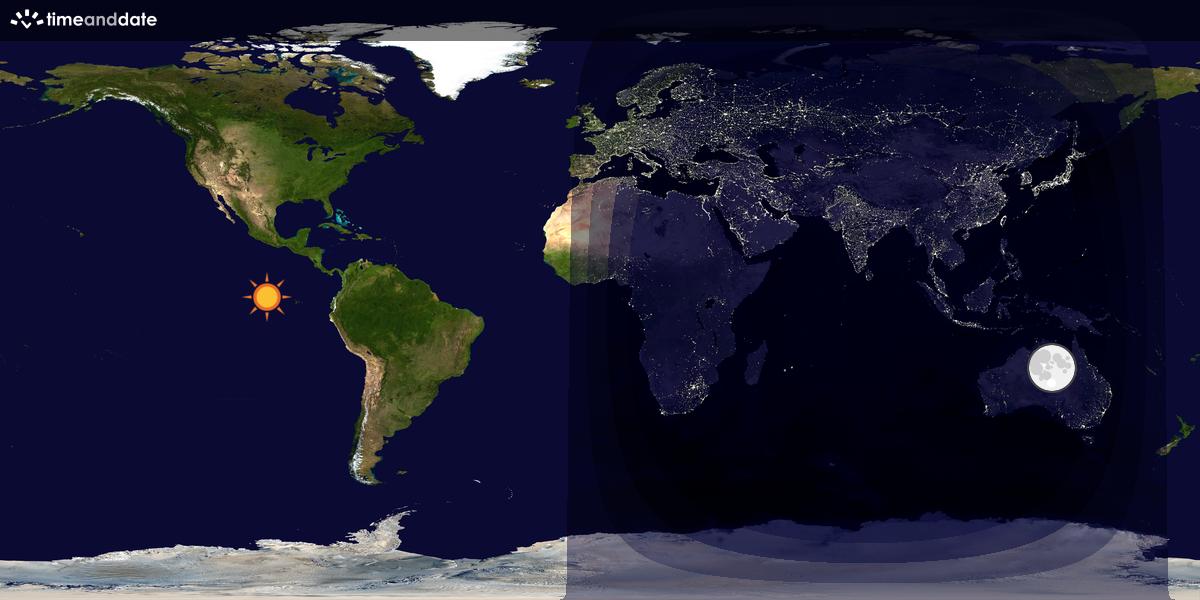 Verdenskart som viser dag og natt 