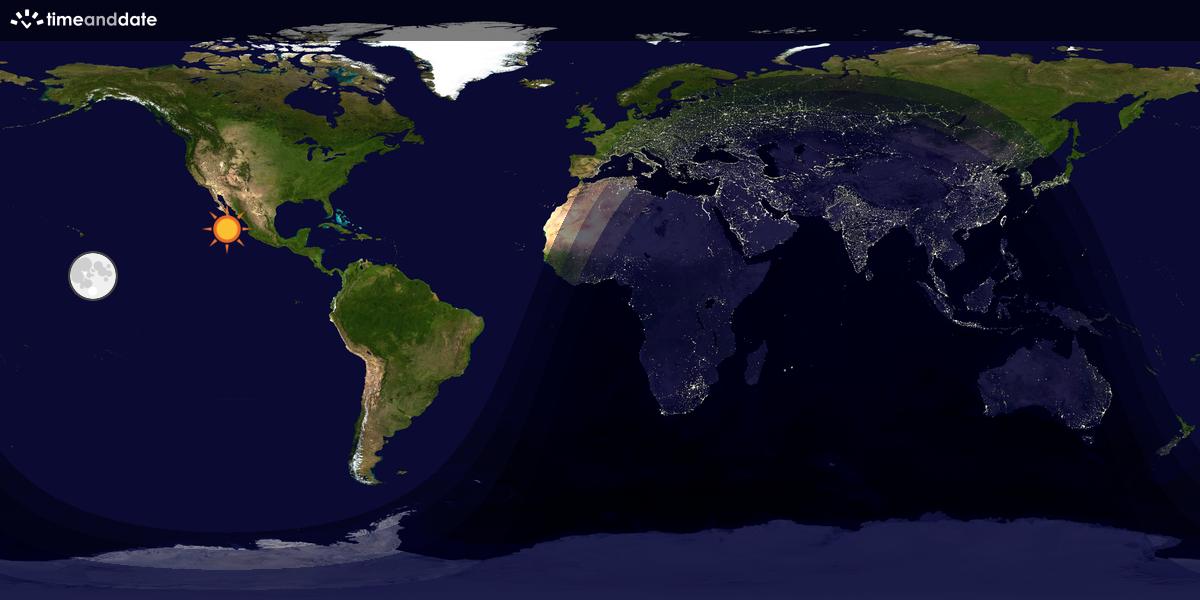 Verdenskart som viser dag og natt 