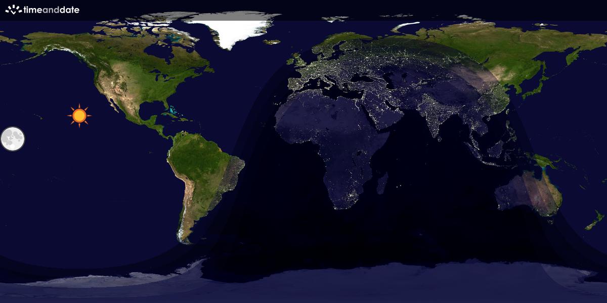 Verdenskart som viser dag og natt 