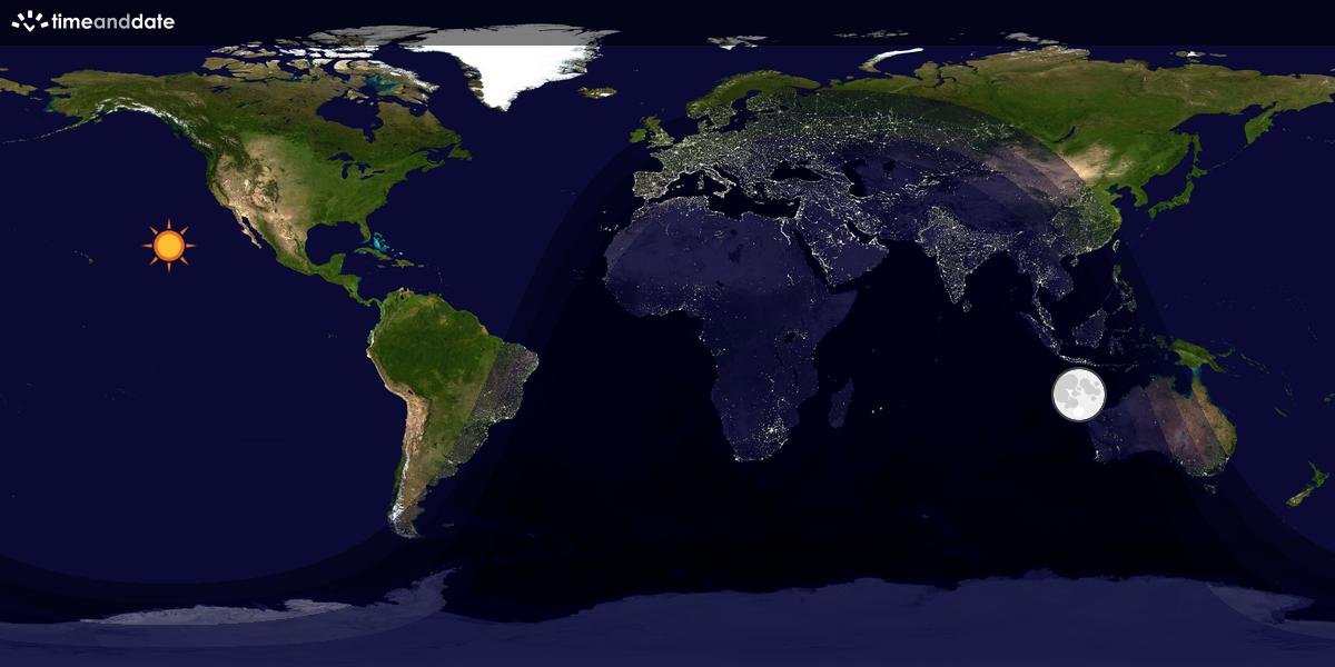 Verdenskart som viser dag og natt 