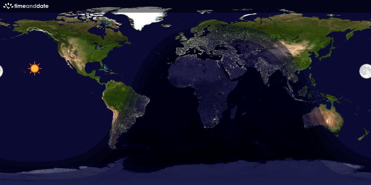Verdenskart som viser dag og natt 