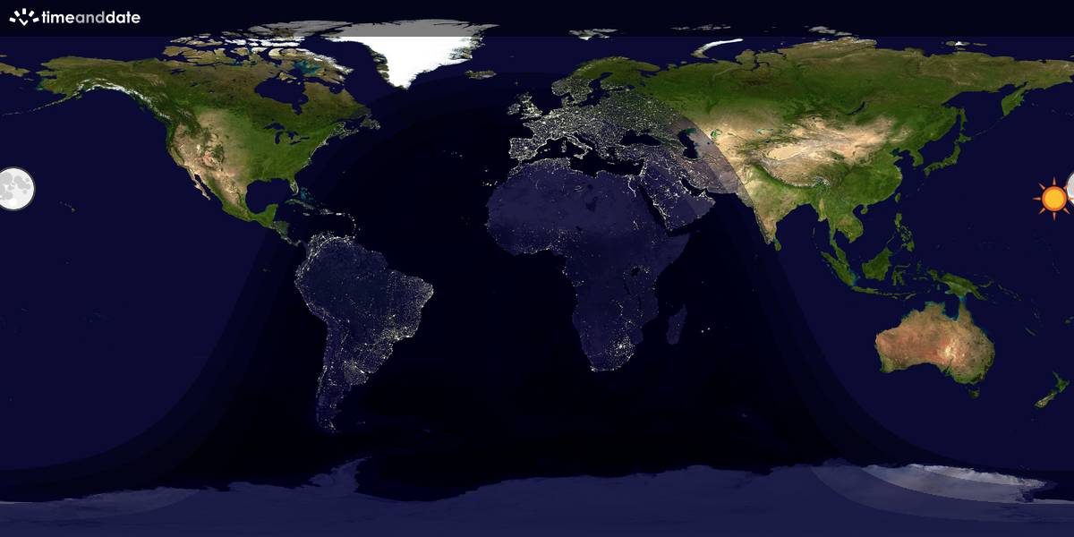 Verdenskart som viser dag og natt 