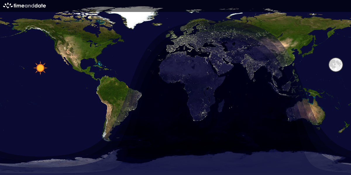 Verdenskart som viser dag og natt 