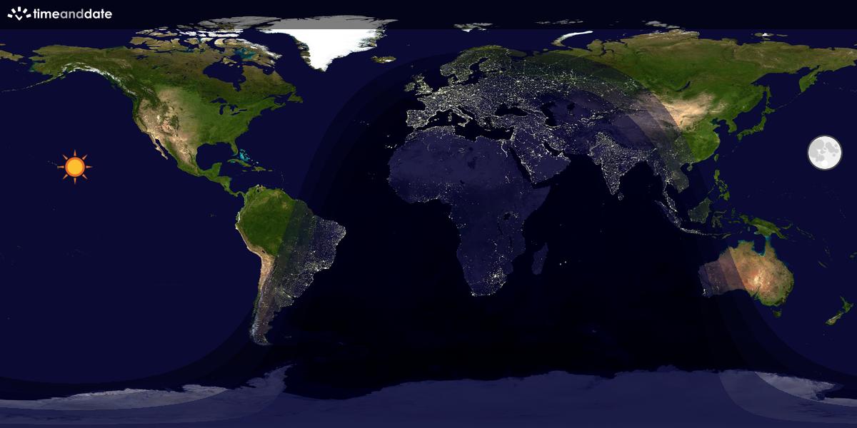 Verdenskart som viser dag og natt 