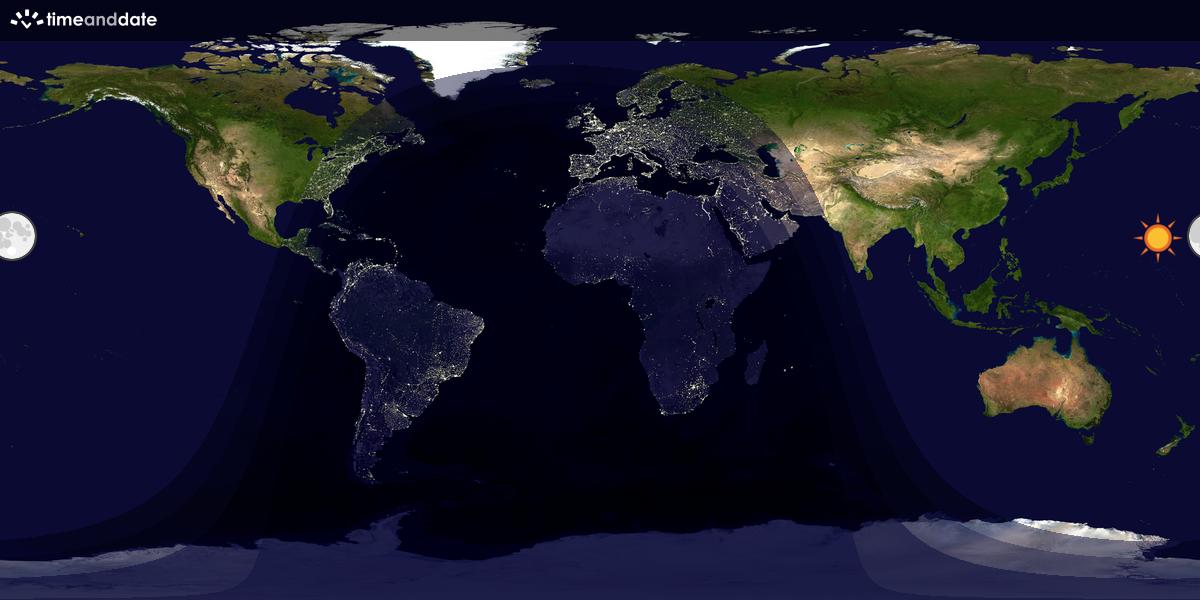 Verdenskart som viser dag og natt 