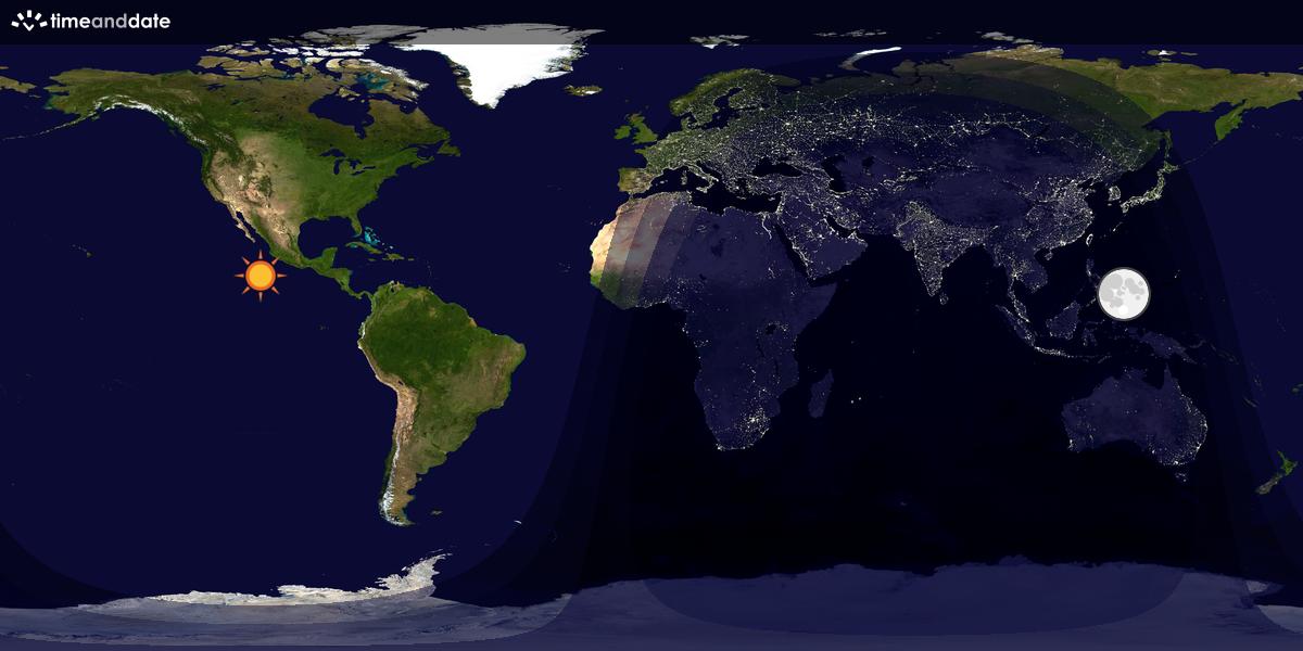 Verdenskart som viser dag og natt 