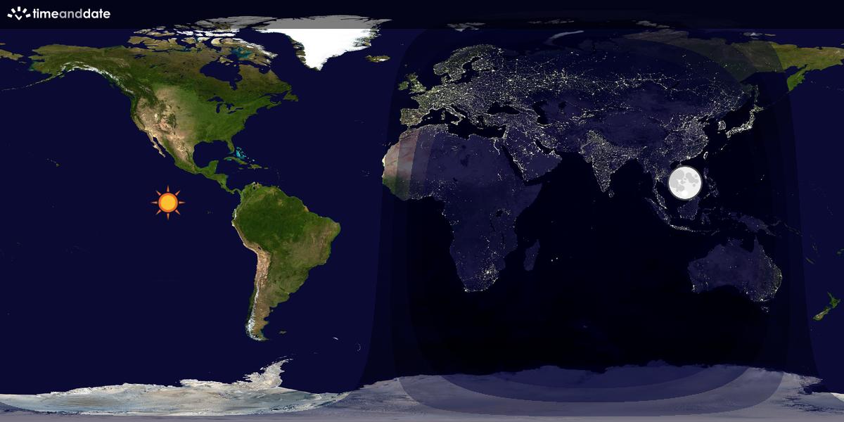 Verdenskart som viser dag og natt 