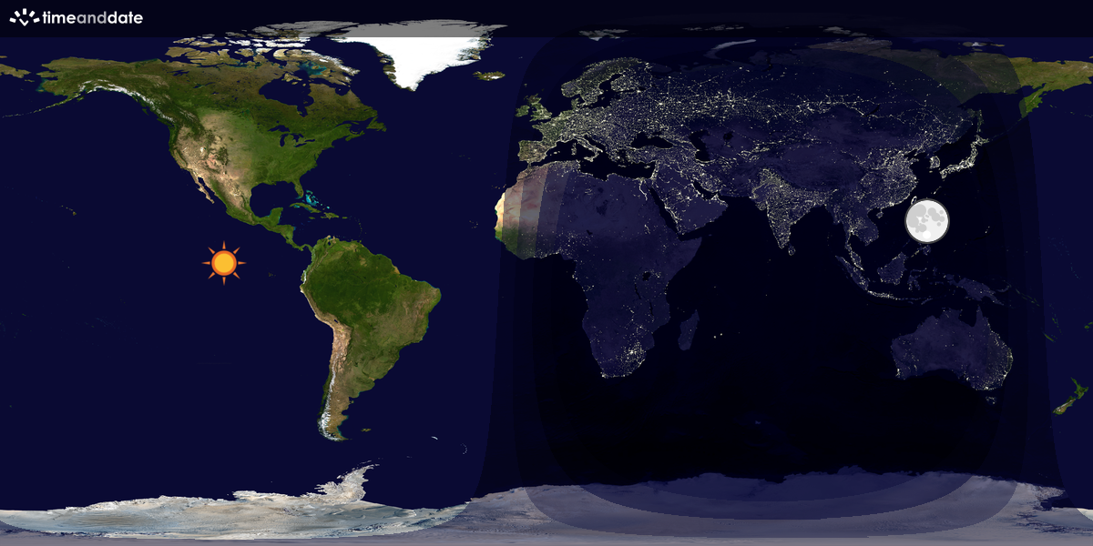 Verdenskart som viser dag og natt 