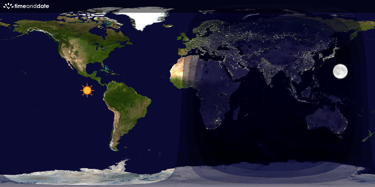 Verdenskart som viser dag og natt 
