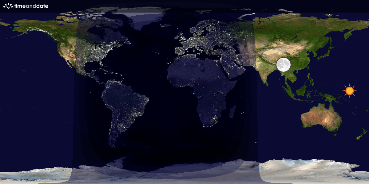 Verdenskart som viser dag og natt 