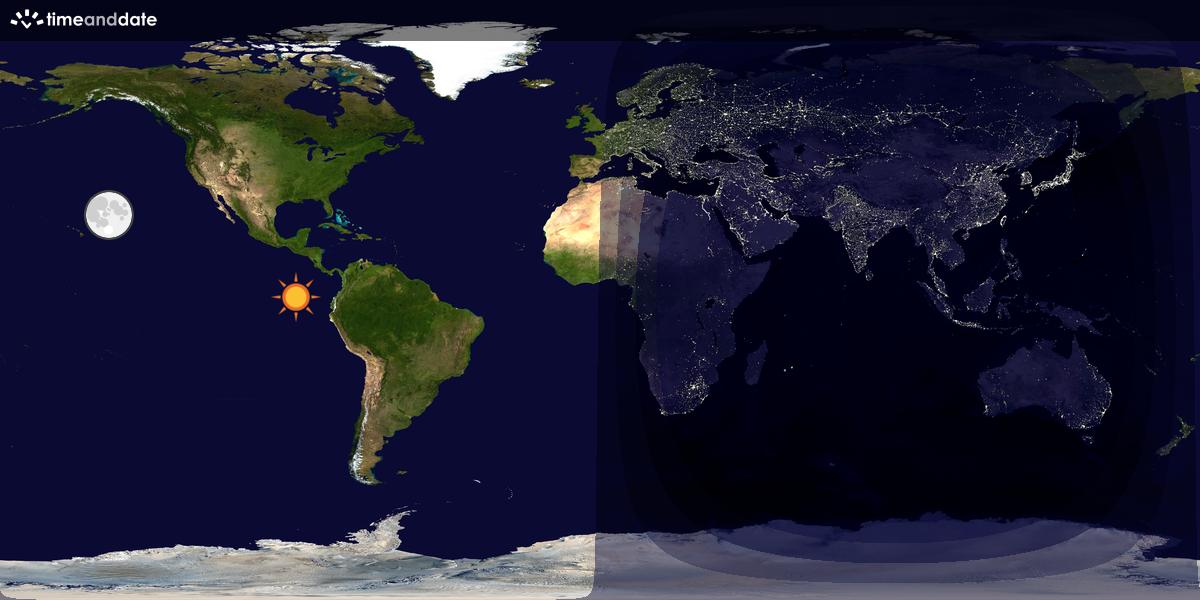 Verdenskart som viser dag og natt 