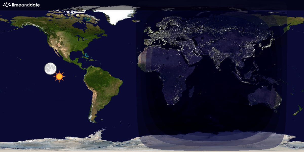 Verdenskart som viser dag og natt 