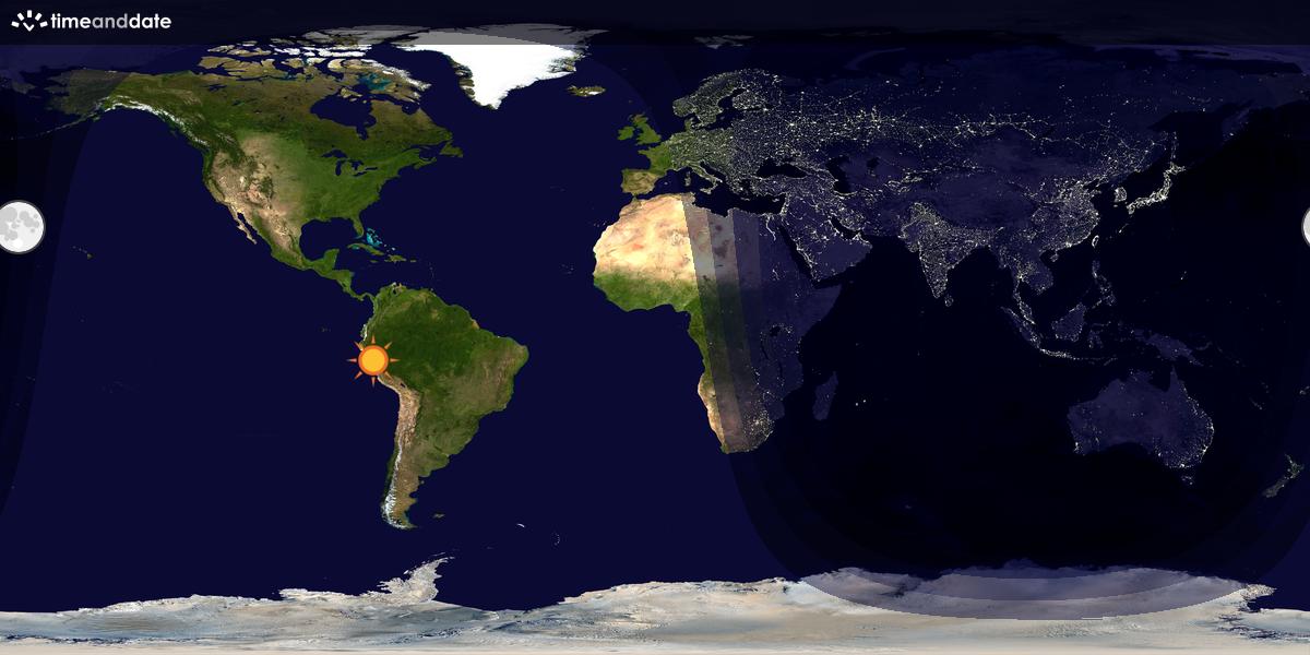 Verdenskart som viser dag og natt 