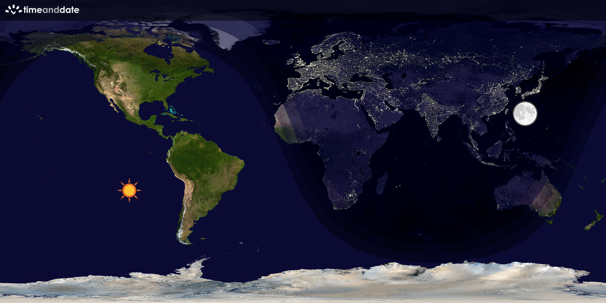 Verdenskart som viser dag og natt 