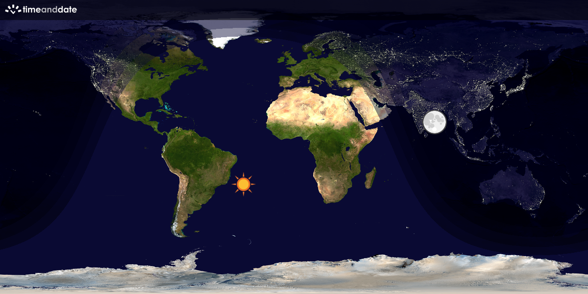 Verdenskart som viser dag og natt 
