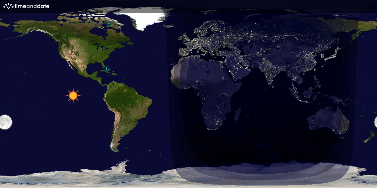 Verdenskart som viser dag og natt 