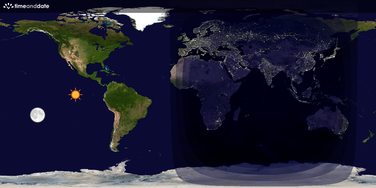 Verdenskart som viser dag og natt 