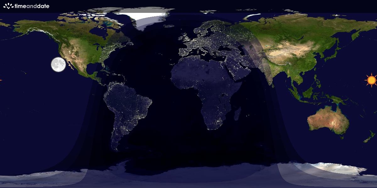 Verdenskart som viser dag og natt 