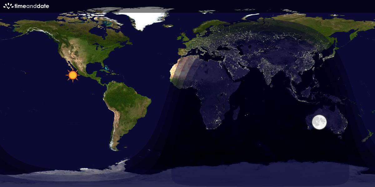 Verdenskart som viser dag og natt 