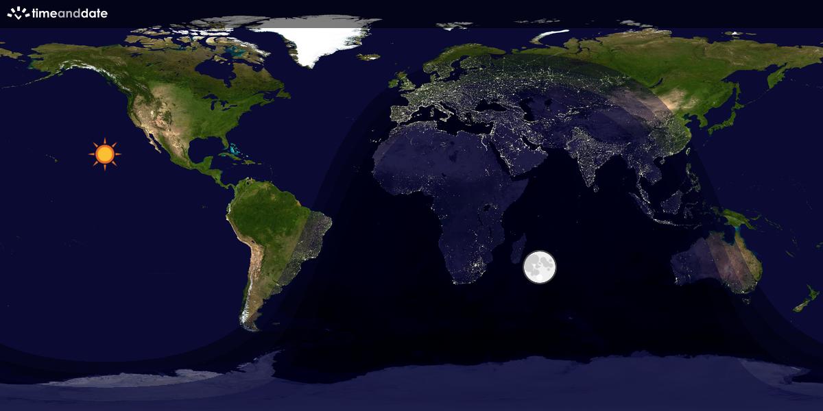 Verdenskart som viser dag og natt 