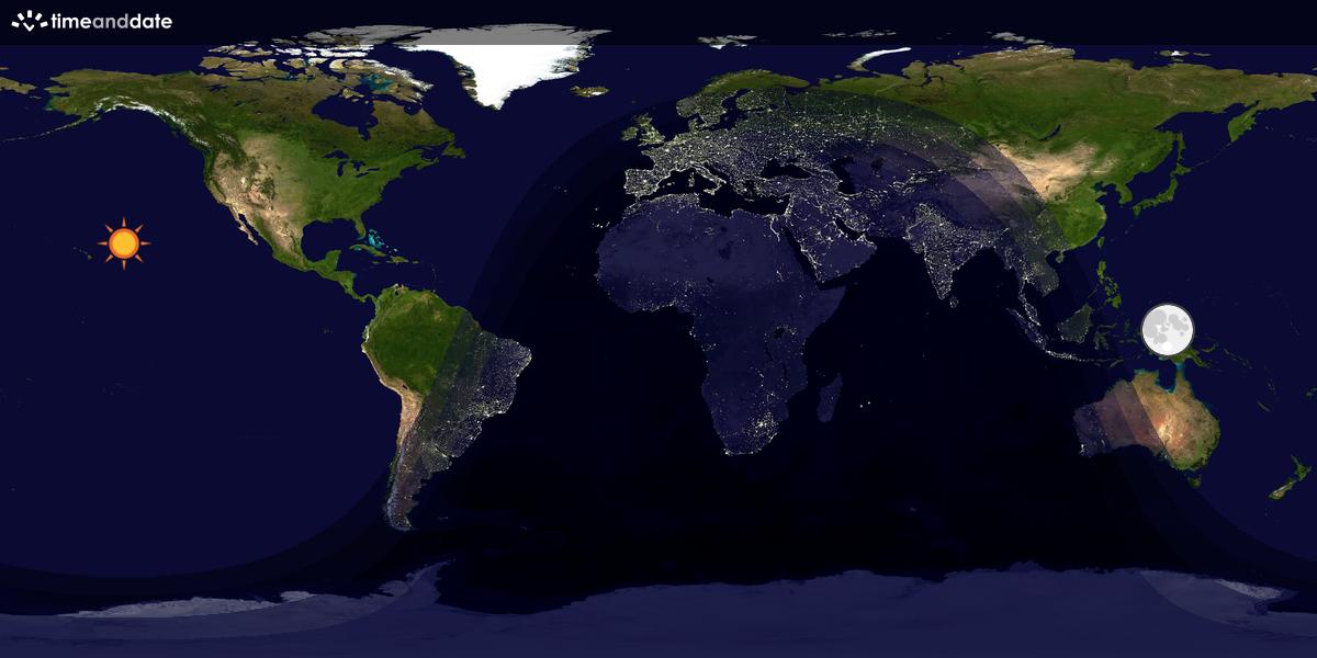 Verdenskart som viser dag og natt 