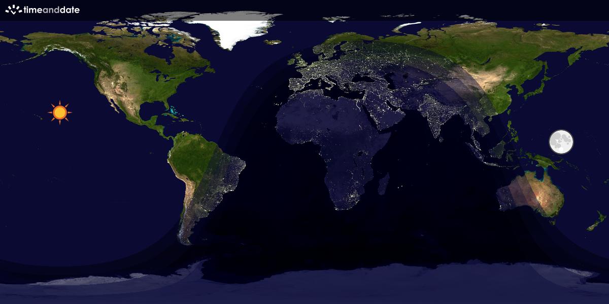Verdenskart som viser dag og natt 