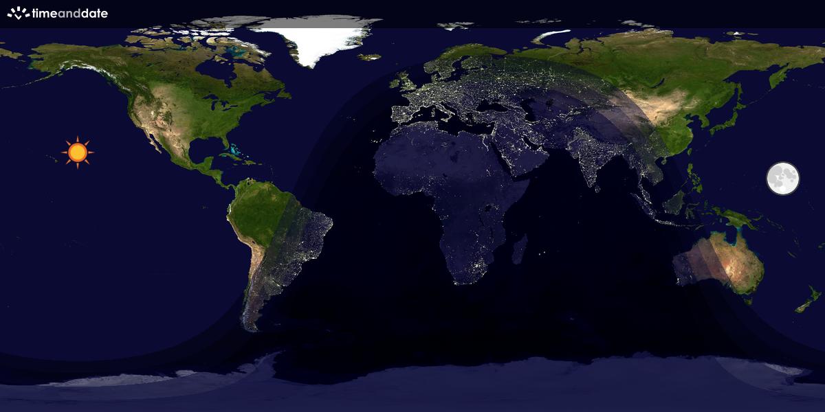Verdenskart som viser dag og natt 