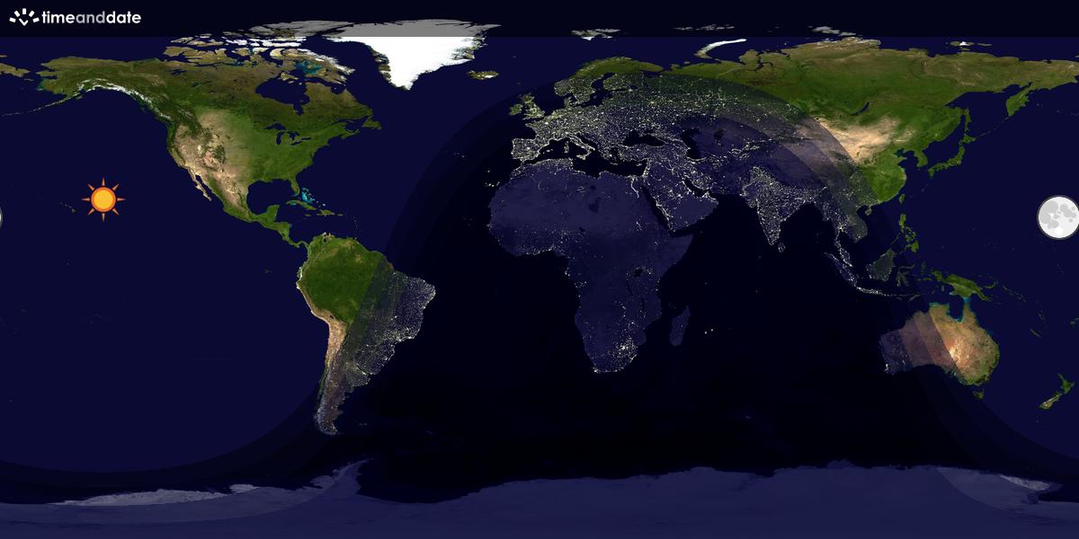 Verdenskart som viser dag og natt 