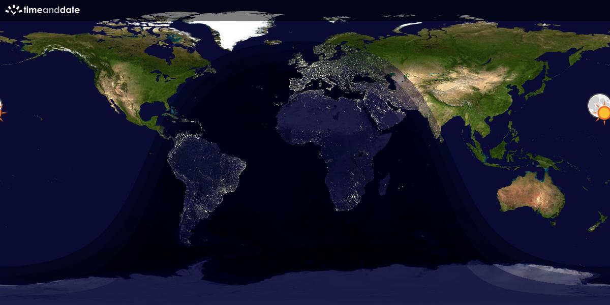 Verdenskart som viser dag og natt 