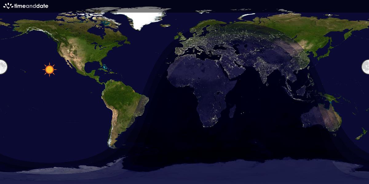 Verdenskart som viser dag og natt 