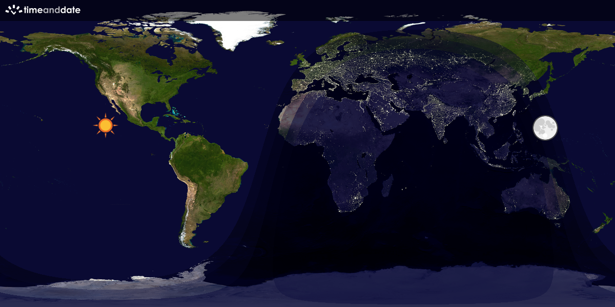 Verdenskart som viser dag og natt 