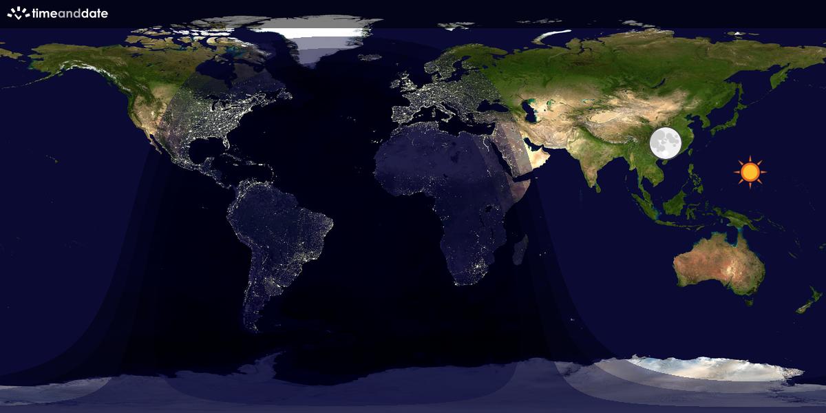 Verdenskart som viser dag og natt 