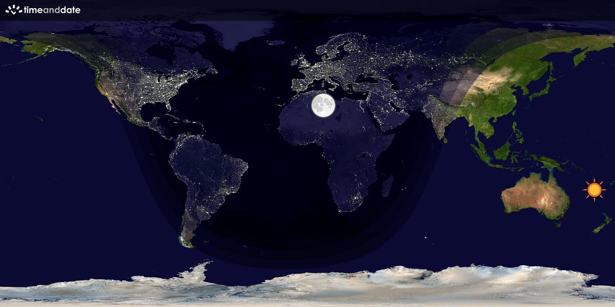 Verdenskart som viser dag og natt 