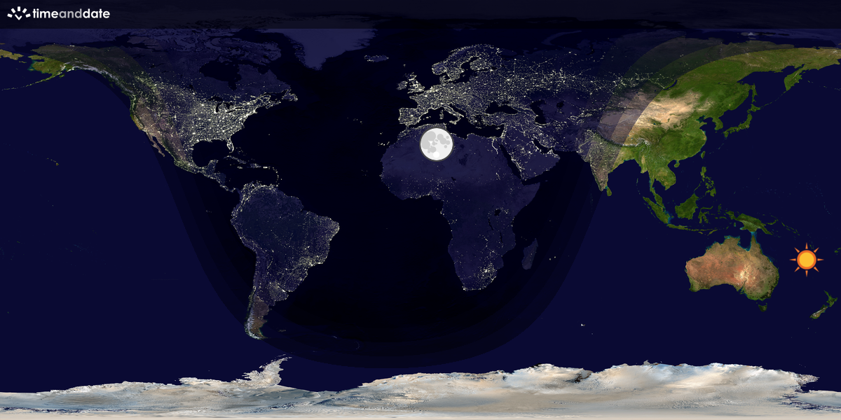 Verdenskart som viser dag og natt 