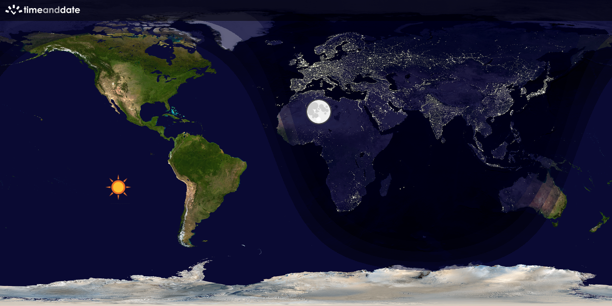 Verdenskart som viser dag og natt 