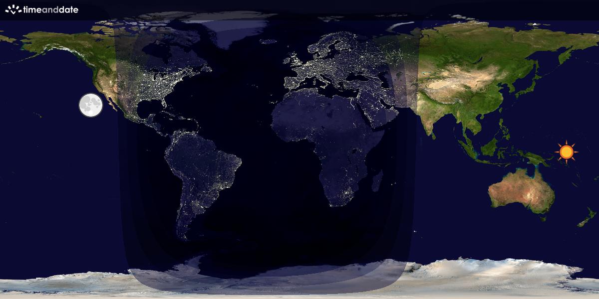 Verdenskart som viser dag og natt 