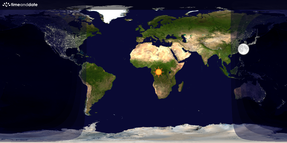 Verdenskart som viser dag og natt 