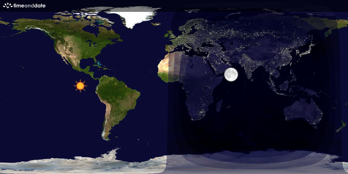 Verdenskart som viser dag og natt 